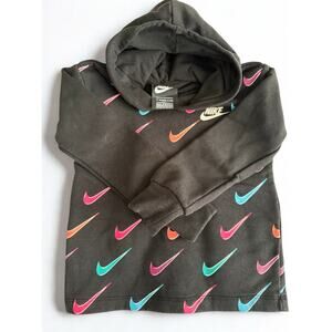 Nike Kids Hoodie 4T Black Multi-Color Swoosh Logo Sweatshirt Pullover Toddler